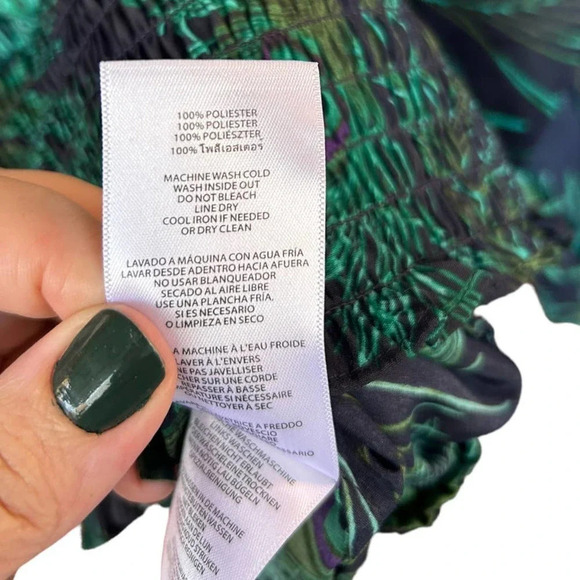 MICHAEL Michael Kors Peacock Print Blouse Ruched Waist Strappy Arms Size Medium - Picture 8 of 9